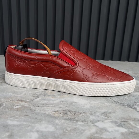 Gucci Slipon GG Monogram Embossed Red Leather 11 G or 11.5 US or 45 EUR - Picture 4 of 12